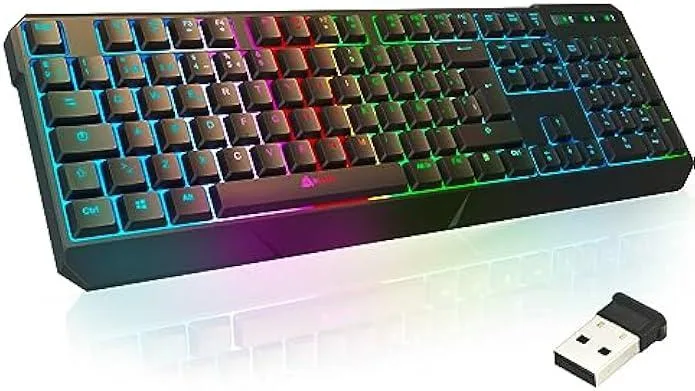 Black wireless gaming keyboard with RGB backlighting Spanish layout