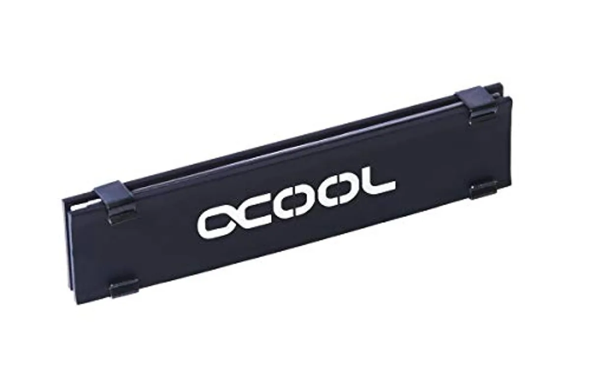 Black aluminium M.2 SSD cooler, 110 mm long with two 98 x 22 mm plates and clips, 29 g