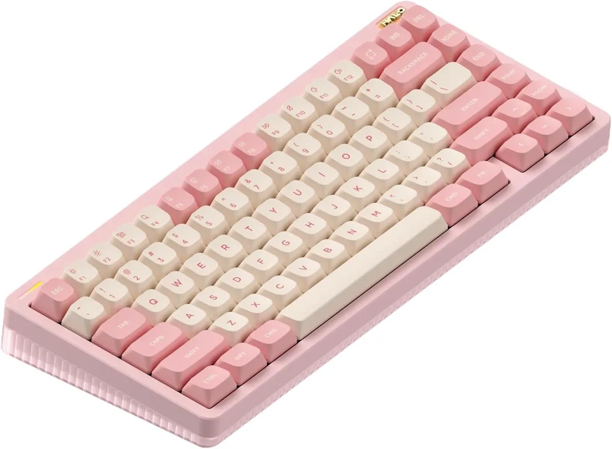 Pink 75% aluminium keyboard with 83 keys and RGB backlighting