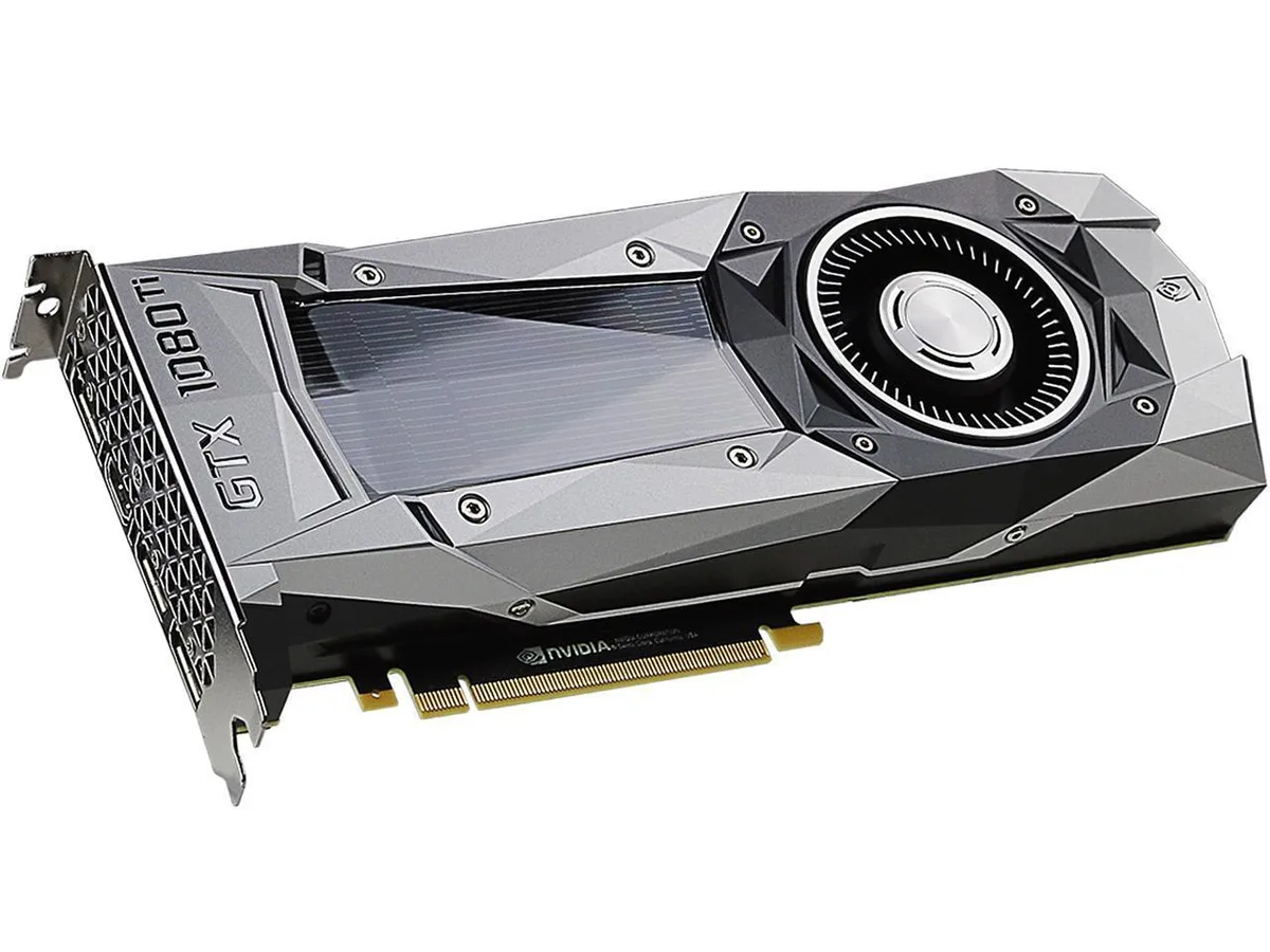 Silver dual-slot graphics card with single radial fan and exposed heatsink fins