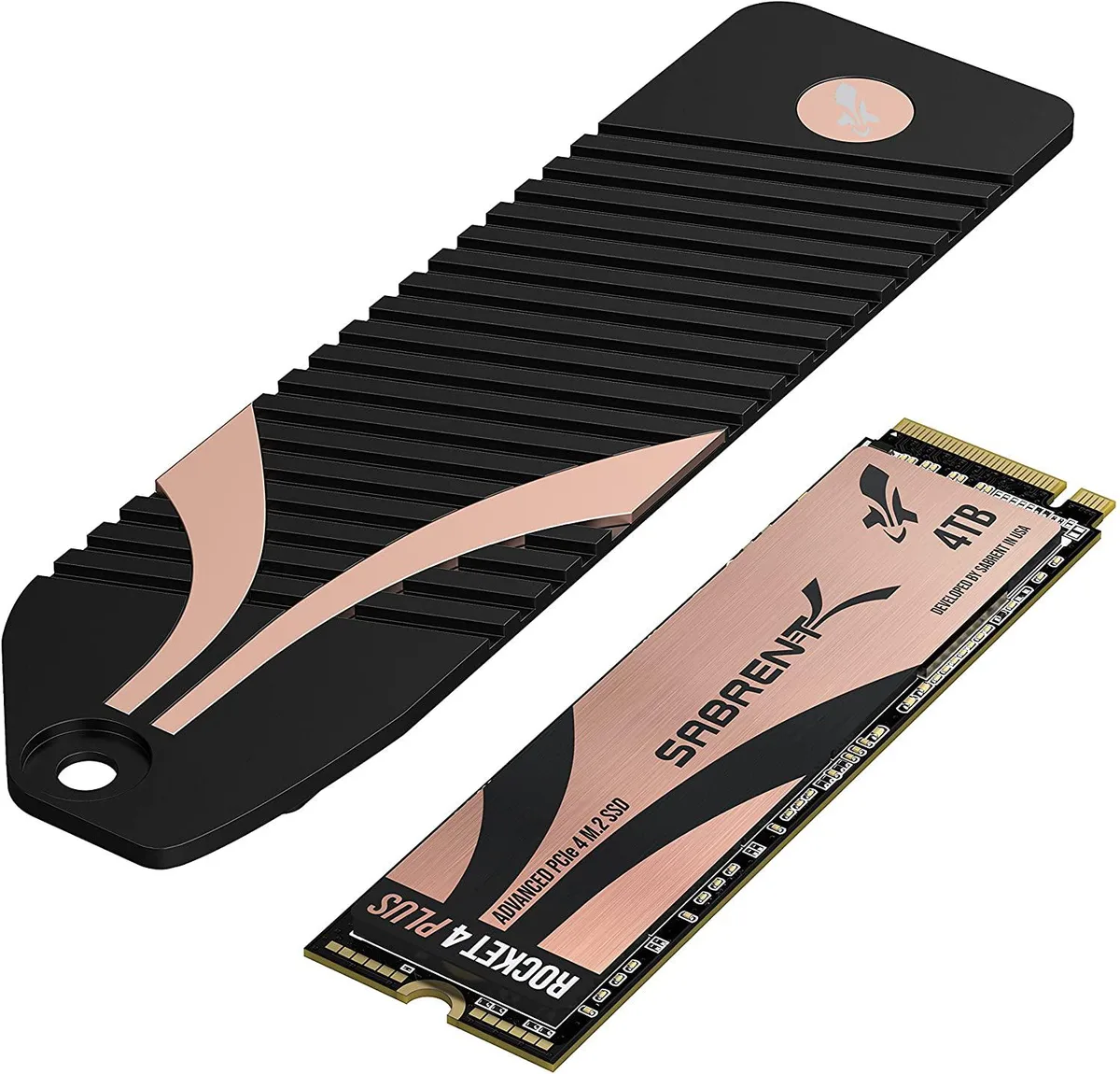 M.2 2280 SSD with black aluminium heatsink attached