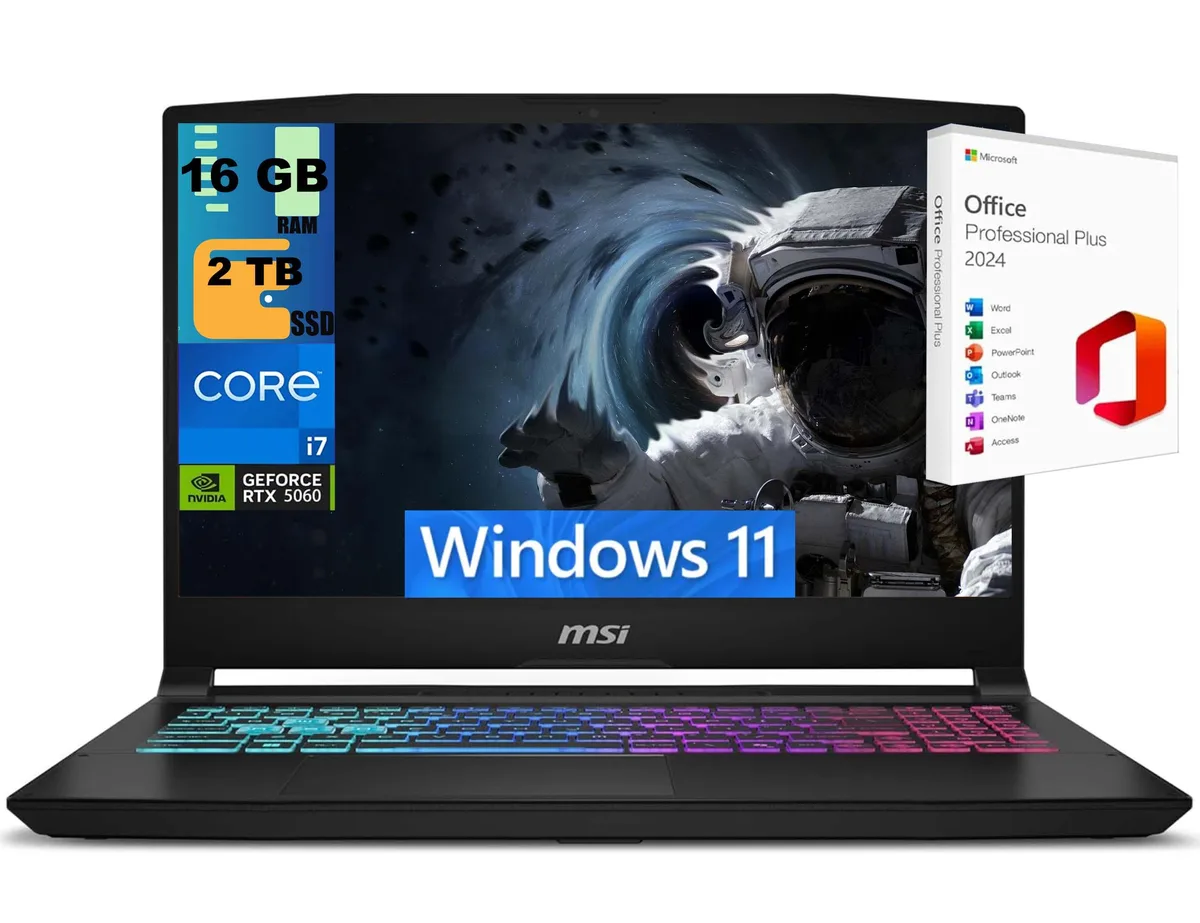 Black 15.6 inch gaming laptop with RGB keyboard