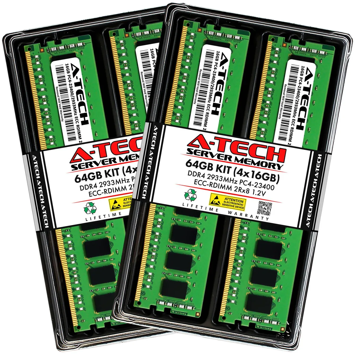 A-Tech A-Tech 64GB (4x16GB) DDR4 2933 ECC RDIMM 2Rx8 CL21 1.2V 288-Pin Server RAM — product photo