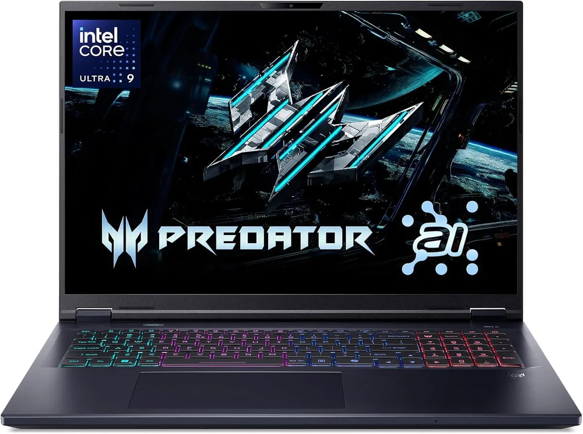 Black 18 inch gaming laptop with matte finish and backlit keyboard