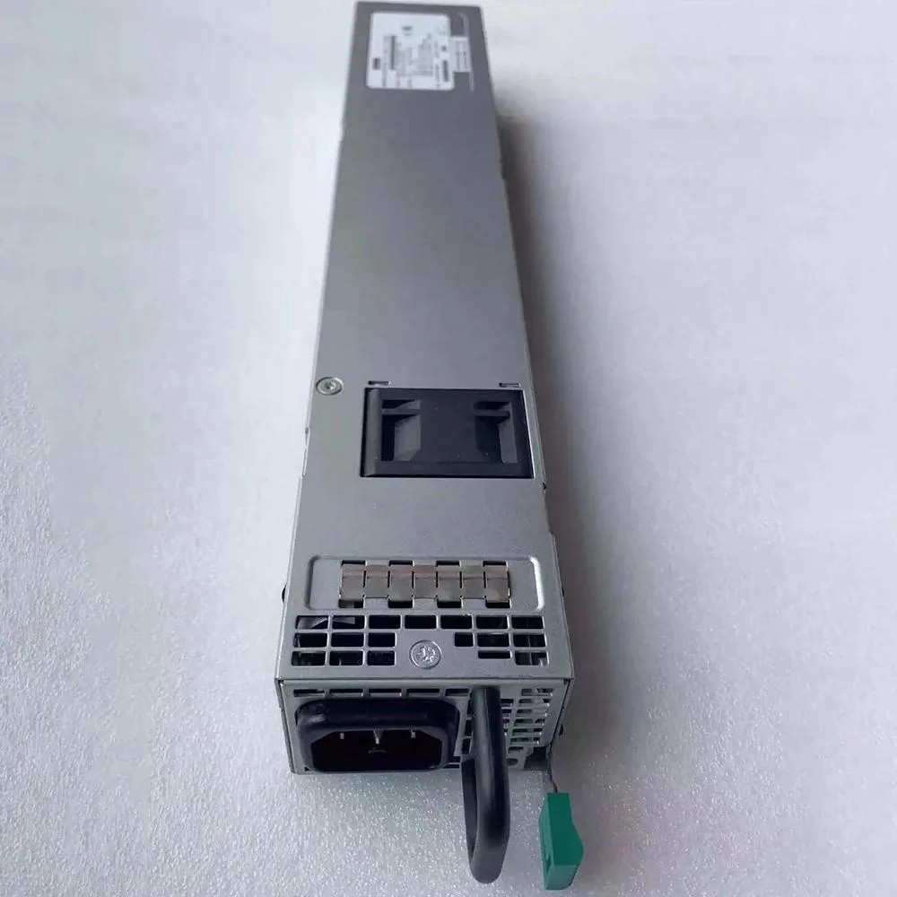 Rectangular silver server power supply unit with rear fan grille and power socket