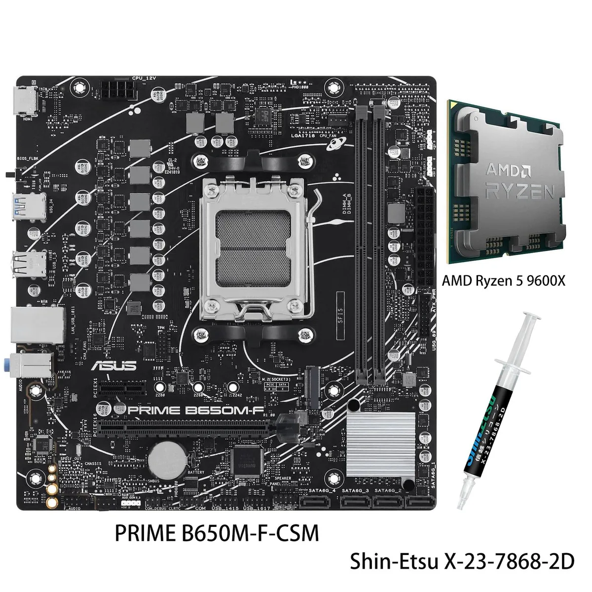 ASUS ASUS PRIME B650M-F-CSM AMD motherboard & Ryzen 5 9600X CPU combo — product photo