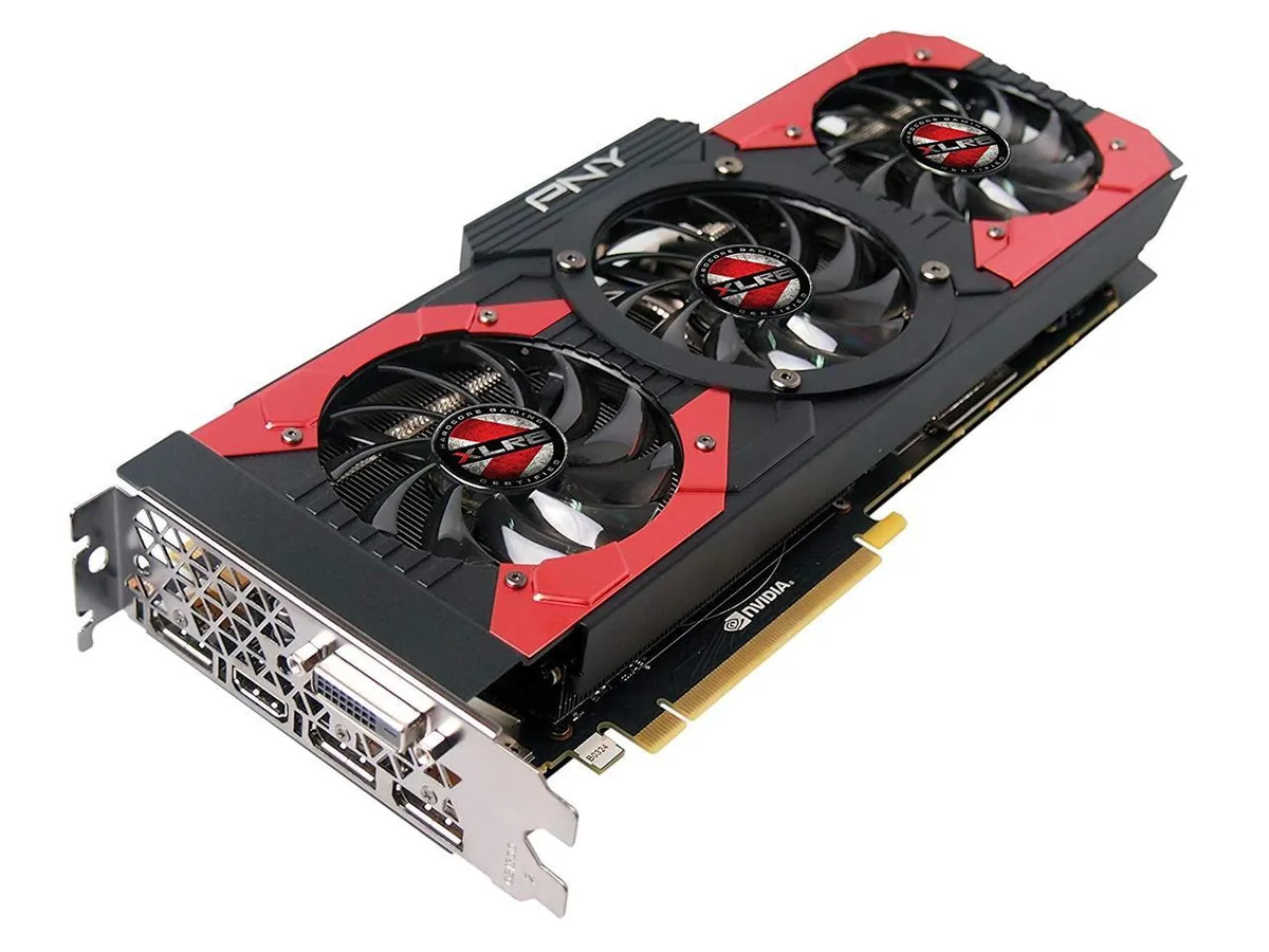 PNY GeForce GTX 1080 graphics card with triple-fan cooler and metal backplate