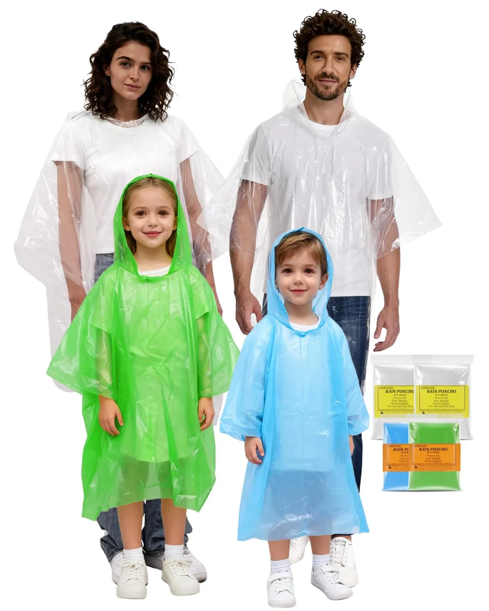  SAIWEYNEE Saidoujiahou 4-Pack Rain Ponchos (2 Adults+2 Kids) 0.03mm PE — product photo
