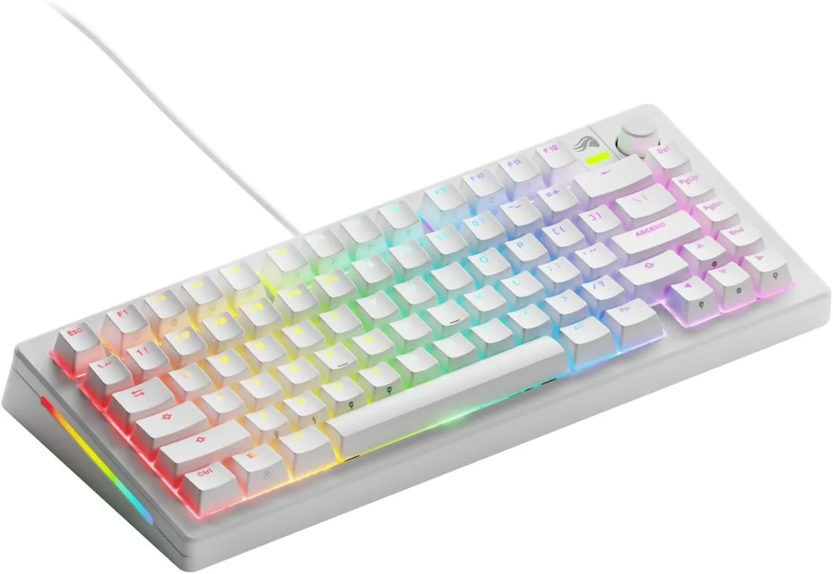 White 75% mechanical keyboard with aluminium knob and doubleshot PBT keycaps