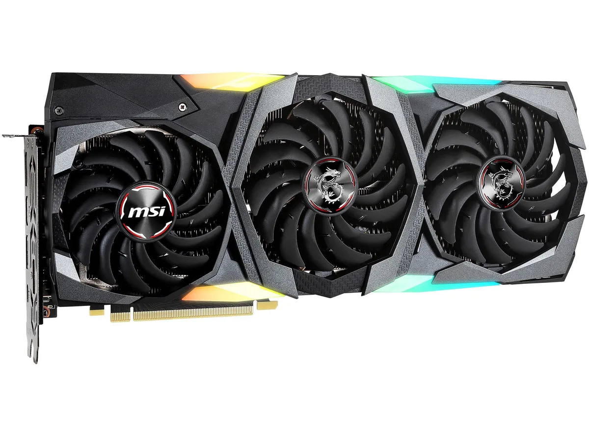 Triple-fan graphics card in black and silver finish