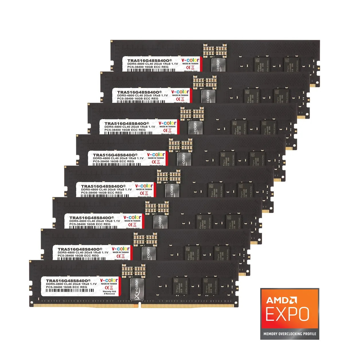 V-color V-color WRX90 OC R-DIMM 128GB (8×16GB) DDR5 4800 CL40 ECC Registered — 商品写真