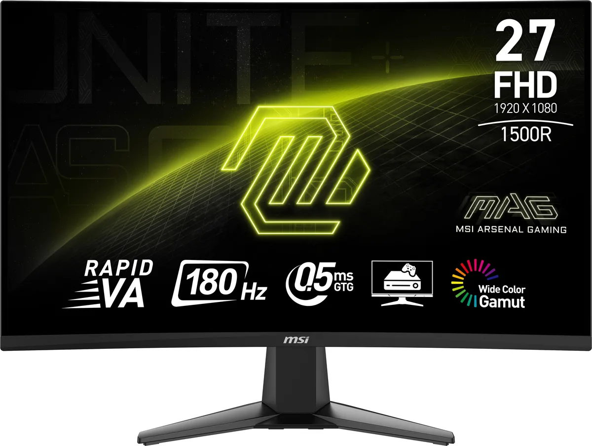 27 inch curved gaming monitor in metallic black with narrow bezel