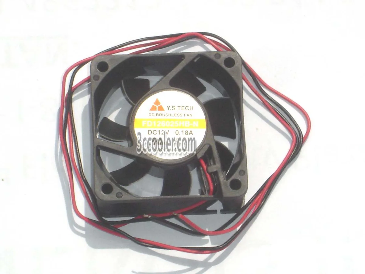 Black 60mm square fan with ball bearing, 25mm thick, two-wire 12V .18A