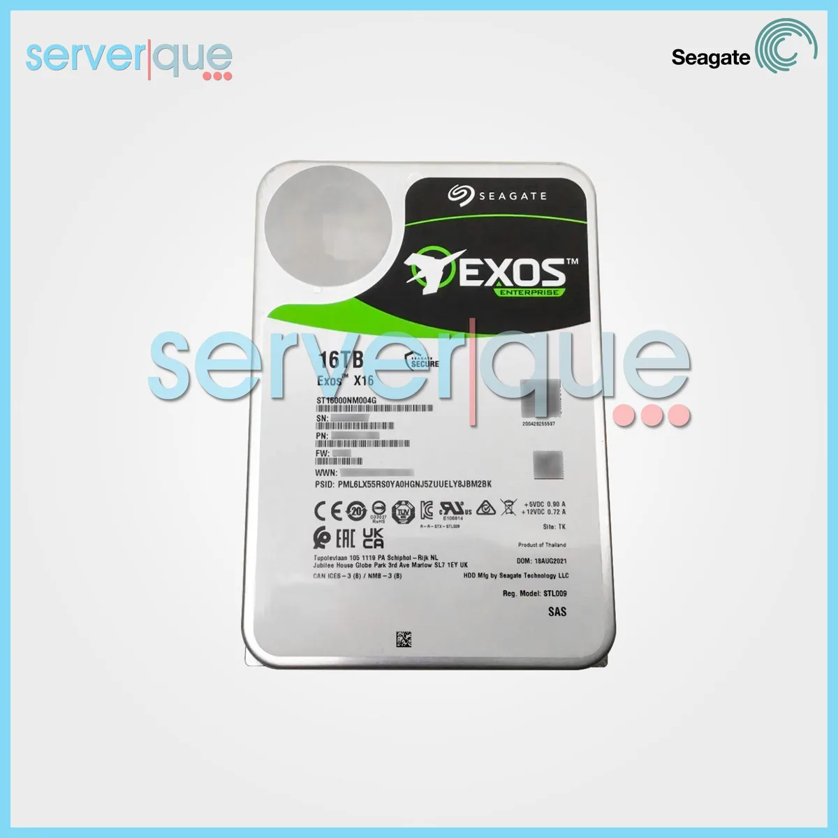 Silver 3.5 inch SAS hard drive labelled Exos X16 16TB
