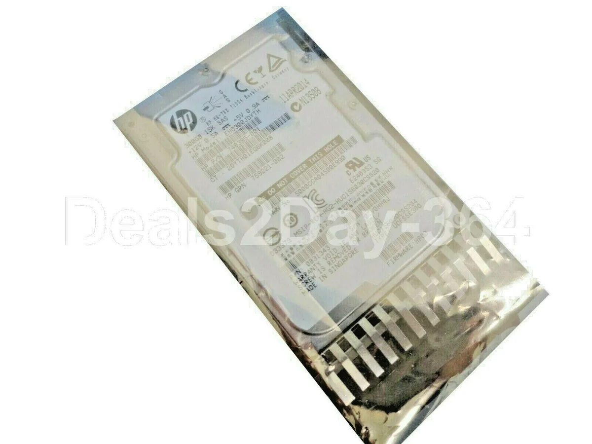 Small silver 2.5 inch SAS hard drive with label showing 300GB 15K RPM