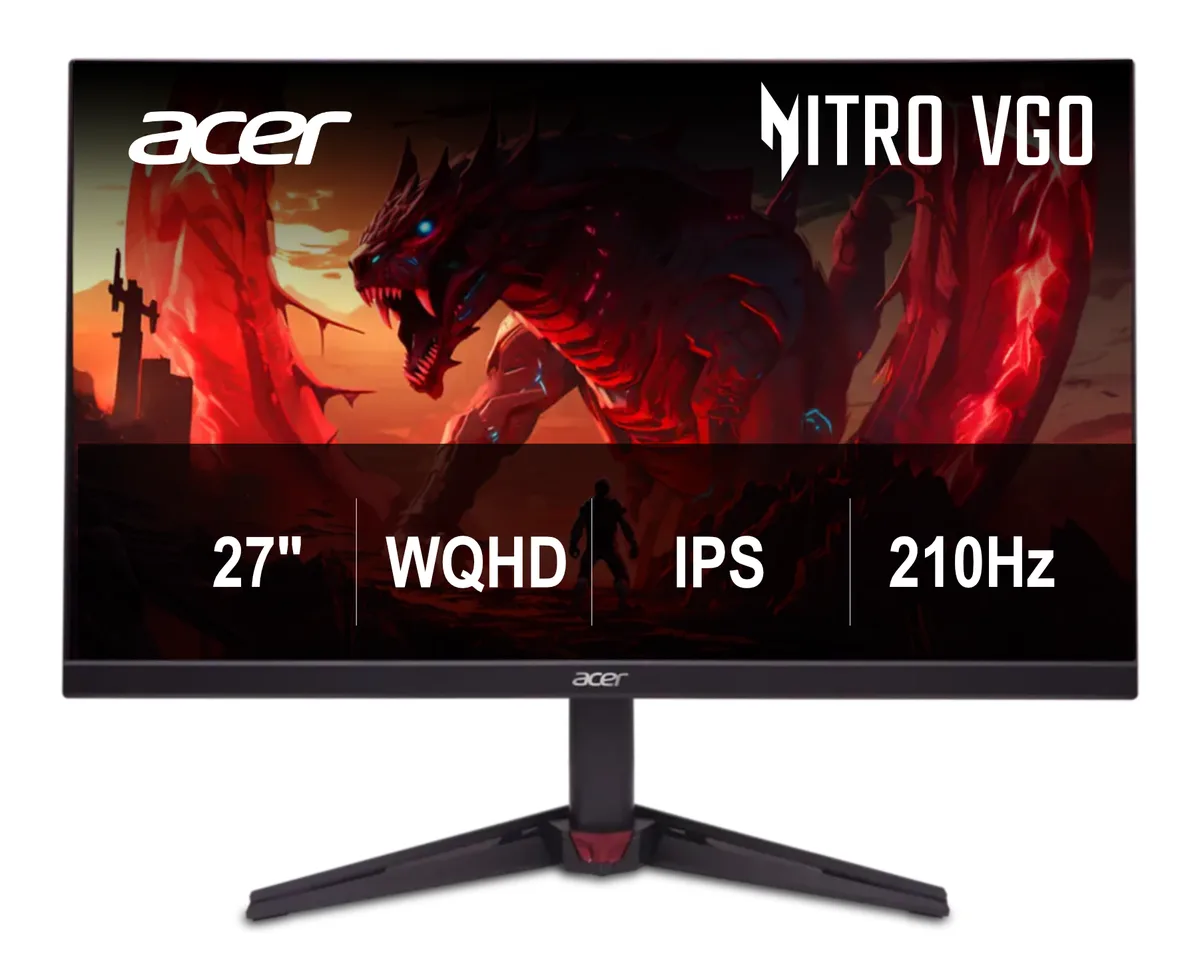 Black 27-inch flat gaming monitor, thin bezels, matte screen, tilt stand