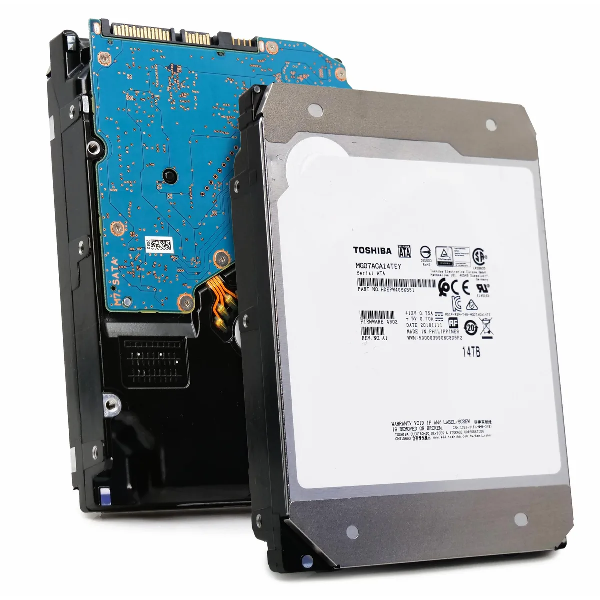 Silver 3.5 inch enterprise hard drive with helium-sealed label