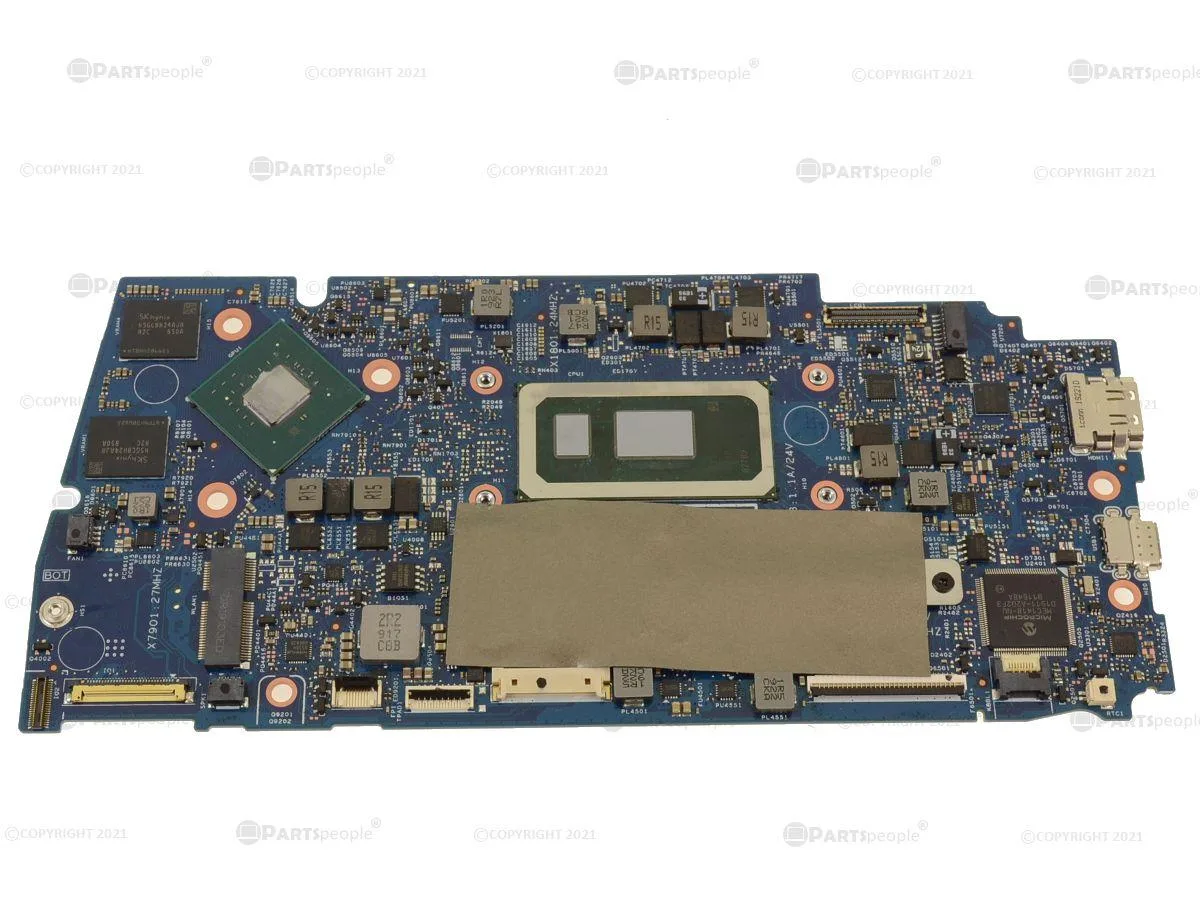 Green laptop motherboard with silver CPU socket and black components