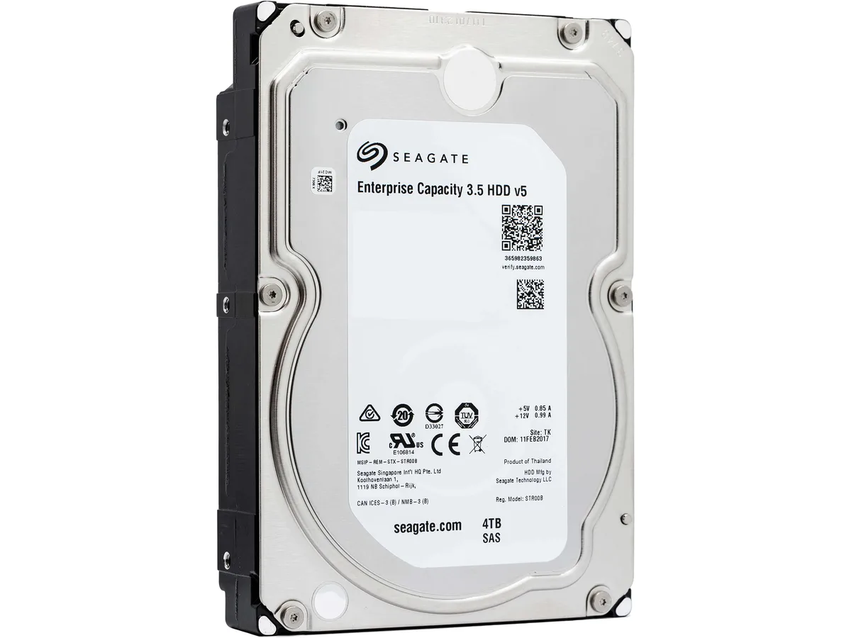Silver 3.5-inch SAS hard drive bare circuit board visible