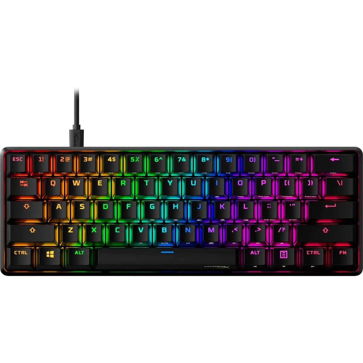 Compact 60% mechanical keyboard with black aluminium frame and RGB backlighting