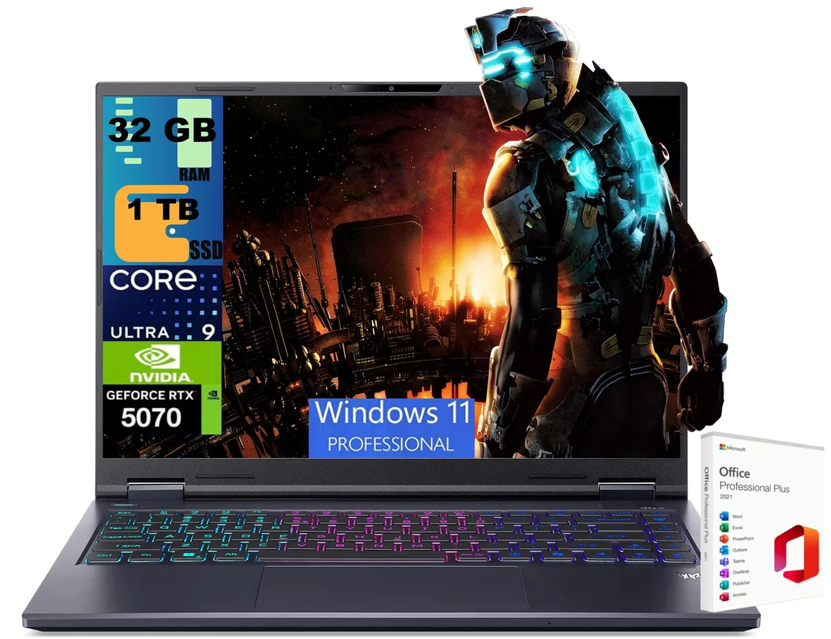 Black 14.5 inch gaming laptop with matte display and backlit keyboard
