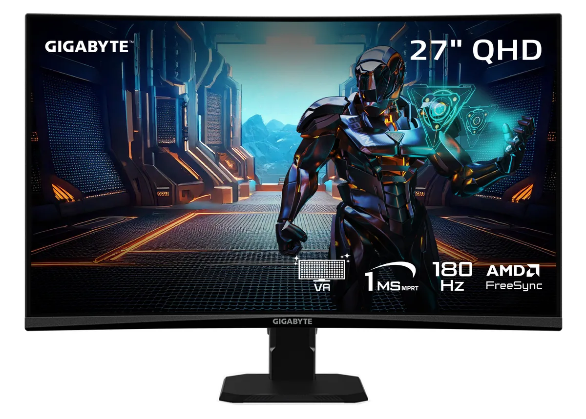 Black curved 27 inch VA gaming monitor with non-glare screen and tilt stand