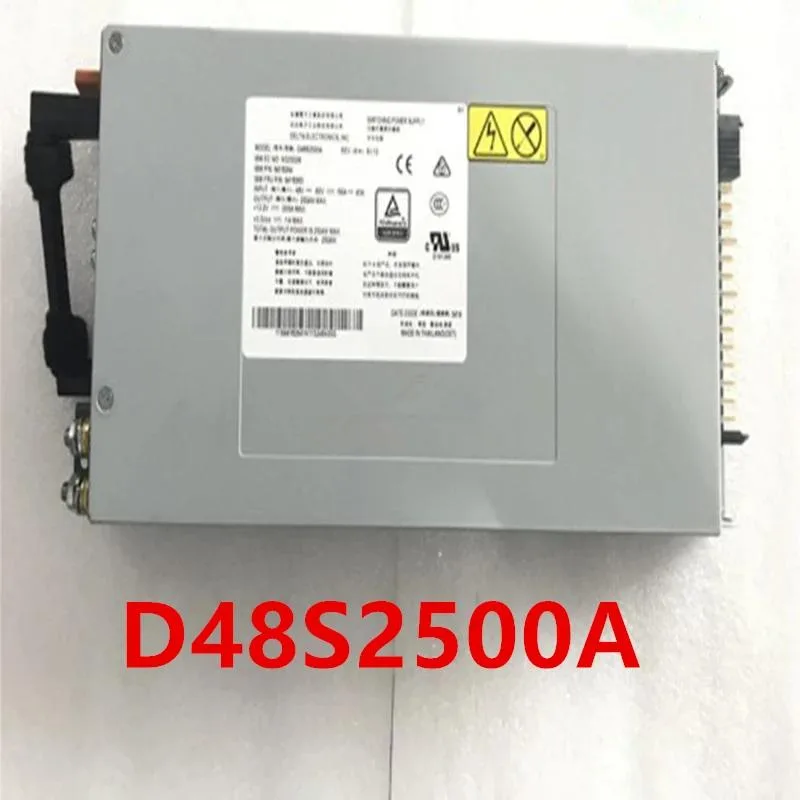 Rectangular silver metal power supply unit with ventilation grille and connector panel
