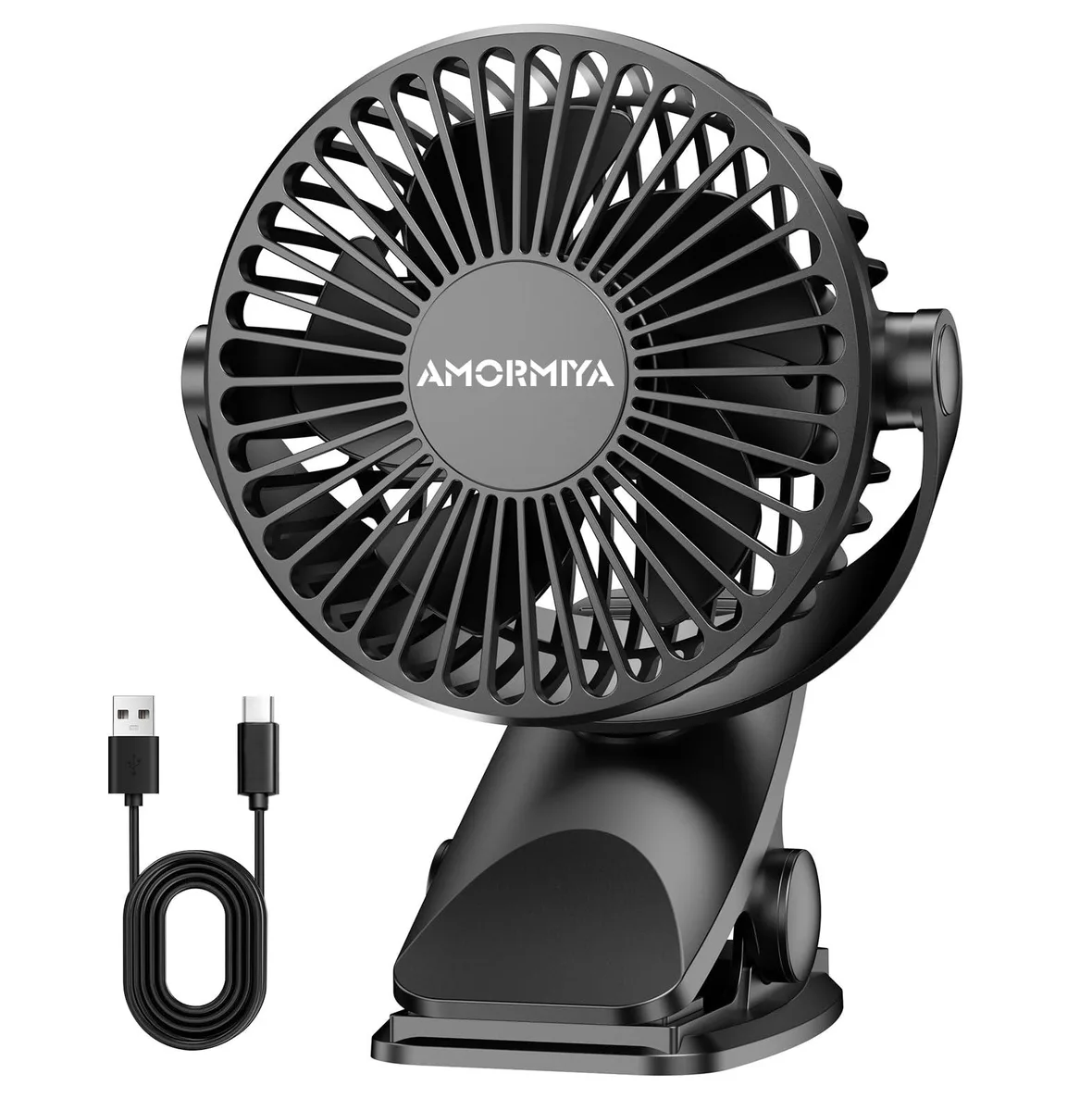  AMORMIYA Clamp Fan Black 4000mAh Clip-on Fan Accessory — product photo