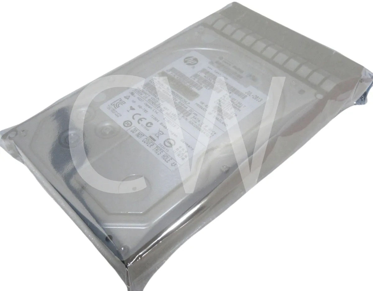 Silver 3.5 inch hard drive mounted in black plastic caddy