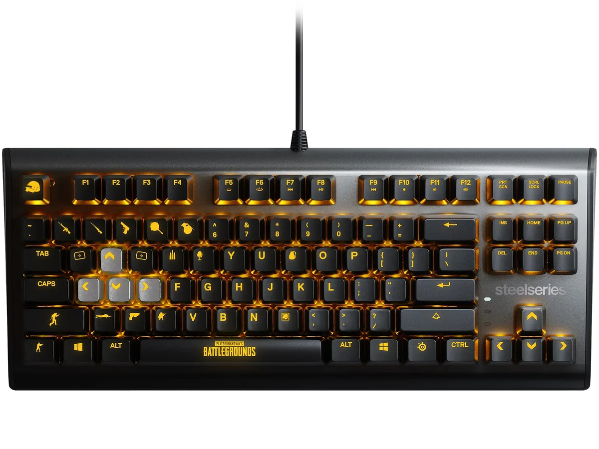 Tenkeyless mechanical keyboard in metallic gray aluminum with RGB backlighting