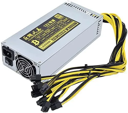 Rectangular metal PSU with ten 6-pin connectors and cooling fan