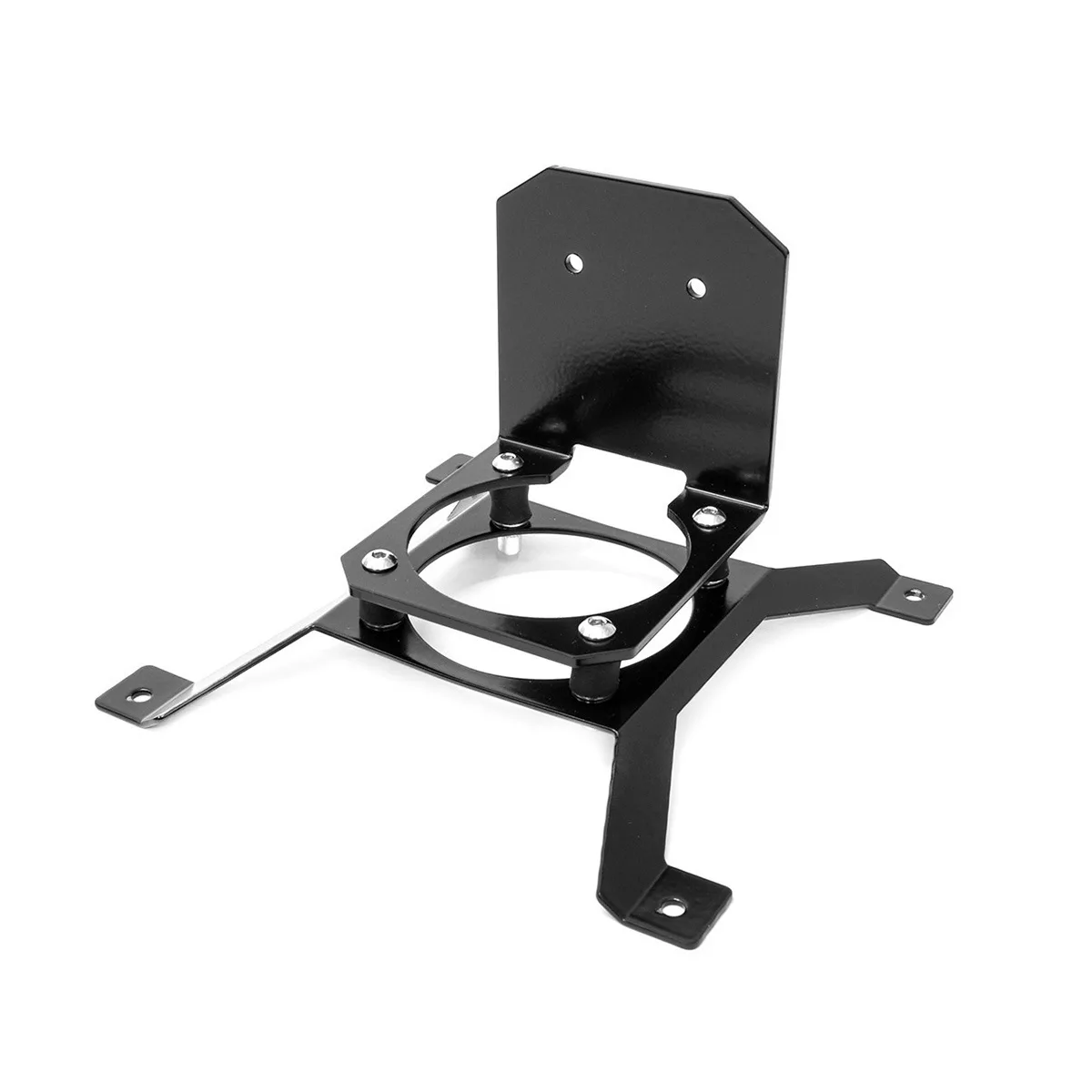 Black powder-coated steel pump stand for 140mm fan mounting, model 31012