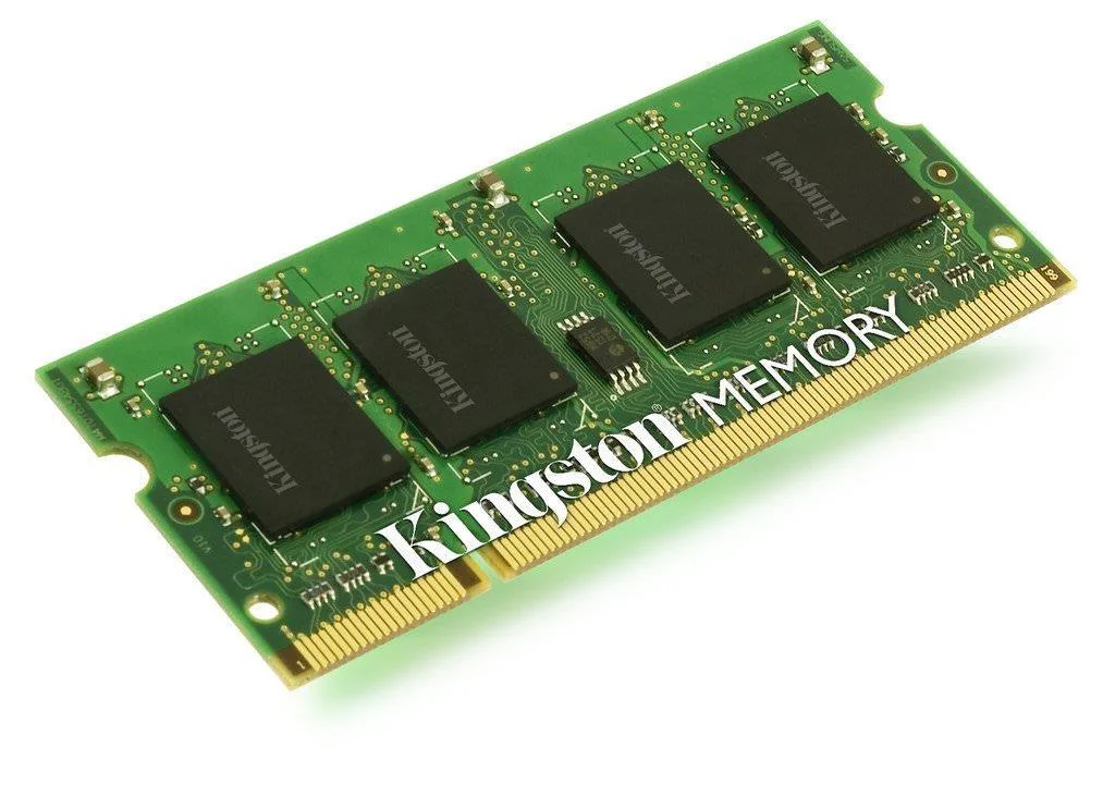 Green rectangular circuit board with black memory chips and gold edge connectors