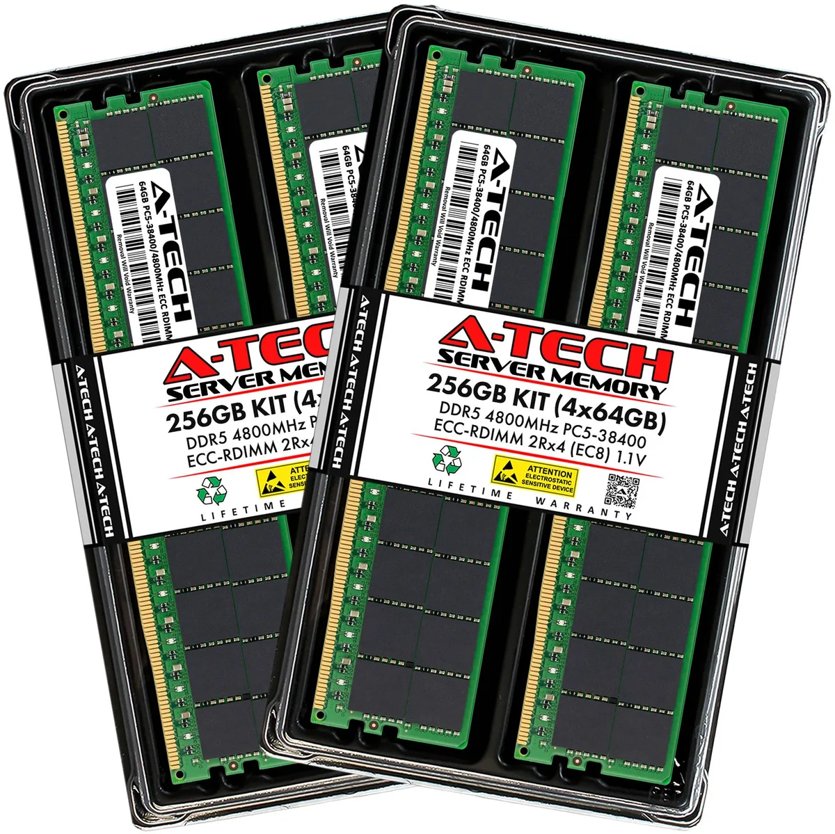 A-Tech A-Tech 256GB (4x64GB) DDR5 4800 PC5-38400R EC8 RDIMM 2Rx4 Server RAM — photo du produit