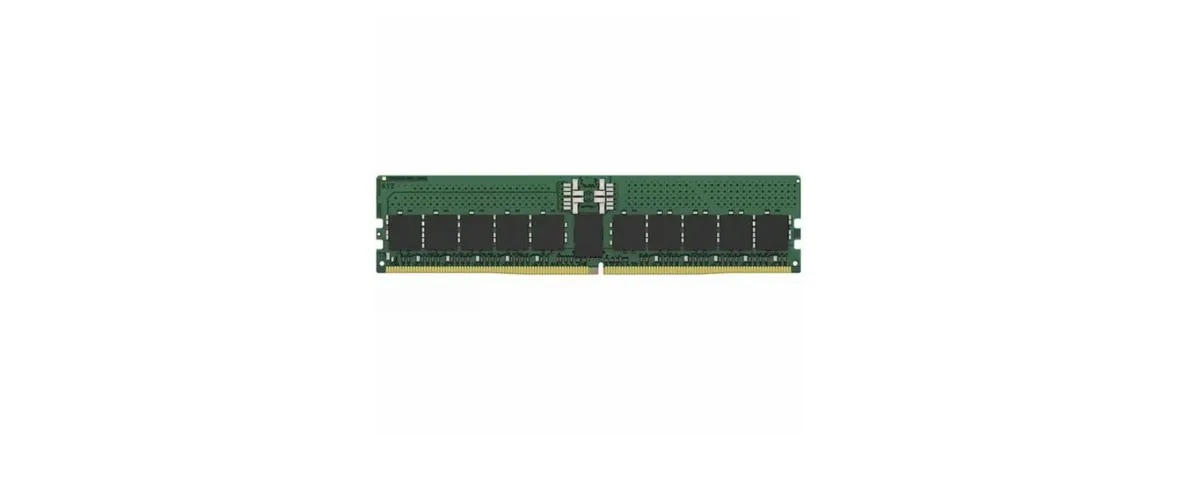 Green rectangular DDR5 RDIMM module with black chips and gold contacts