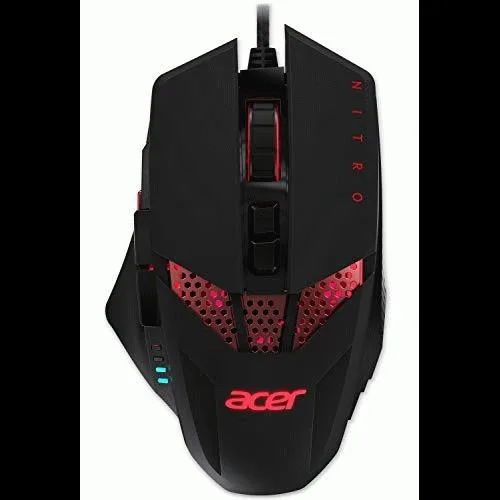 Wired ergonomic gaming mouse in black with red accents