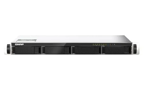 depth black rackmount NAS unit with four front drive bays