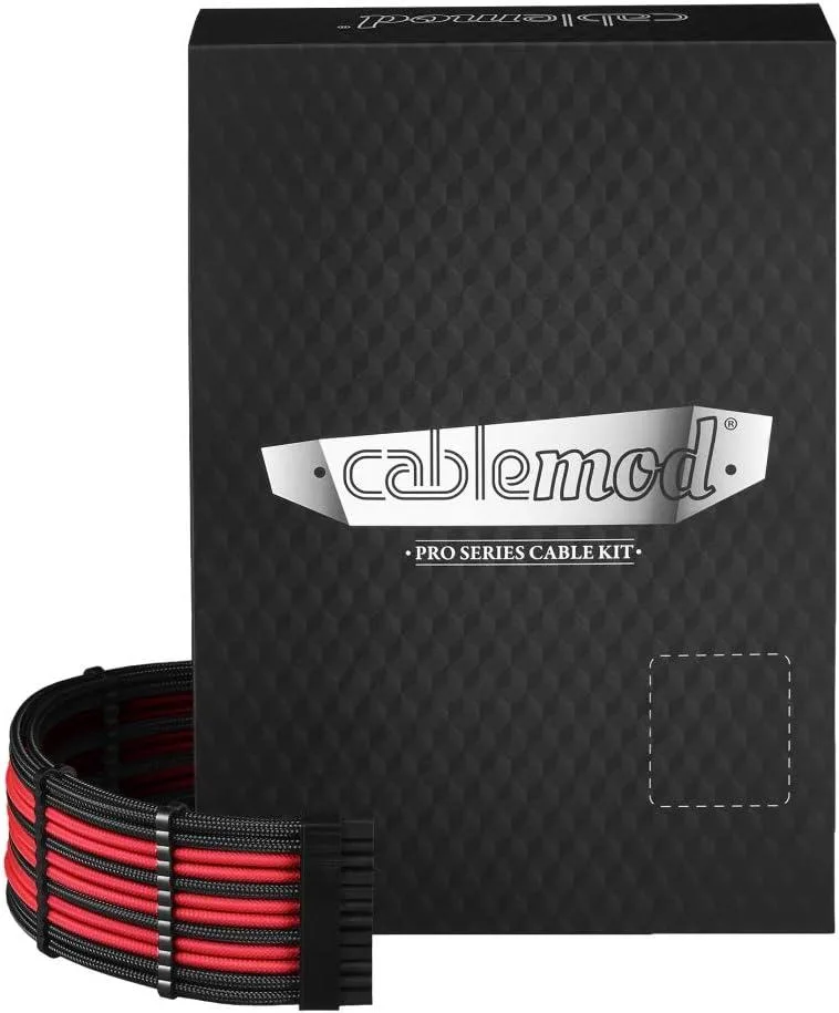 Black and red sleeved cable kit with pre-installed combs