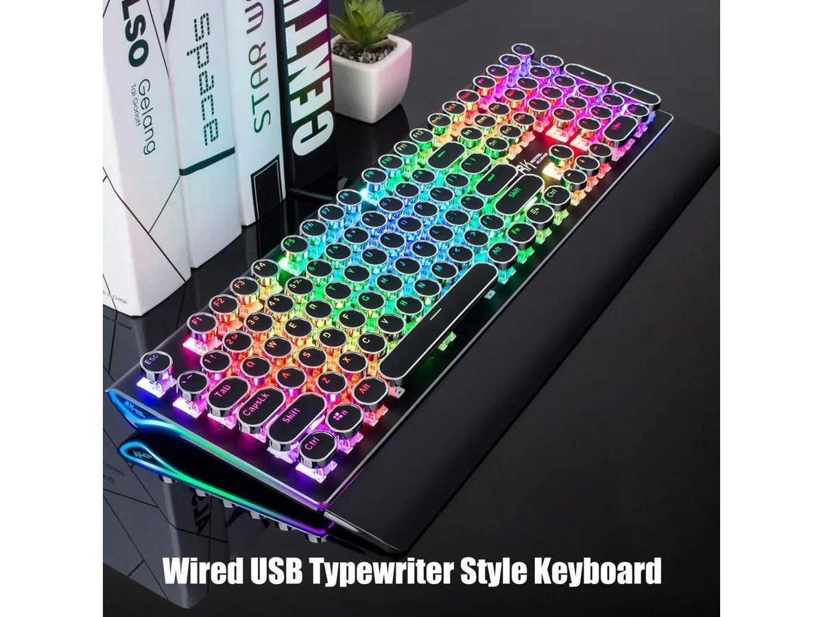 KEHIPI KEHIPI Typewriter Mechanical Gaming Keyboard 108-Key Blue Switch Black — fotografia produktu