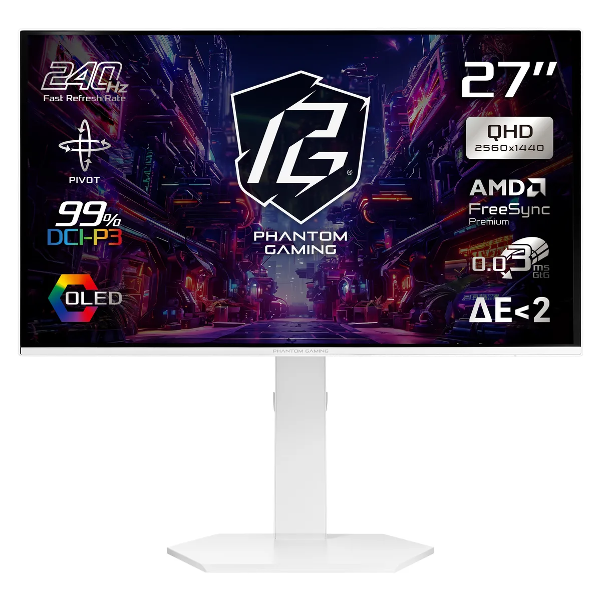 ASRock Phantom Gaming ASRock Phantom Gaming PGO27QSA-W 27" OLED QHD 240Hz gaming monitor — produktbild
