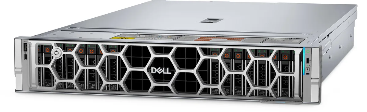 Silver 1U rack server with front drive bays and control panel
