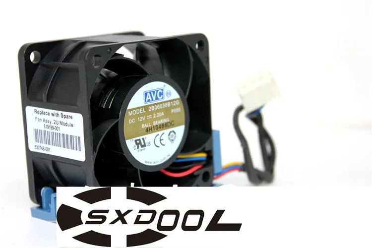 SXDOOL SXDOOL 60x38mm 12V 2.20A 13500 RPM 4-Pin Server Fan Blue Bracket — product photo