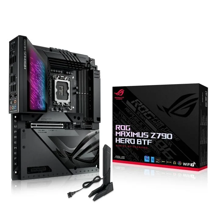Black ATX motherboard with silver heatsinks and back-panel connectors visible