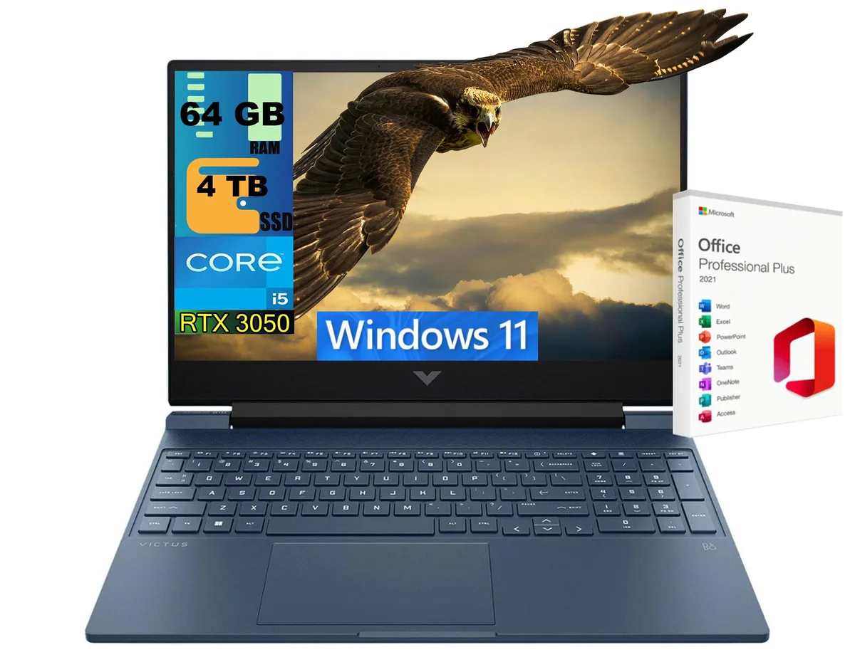 Blue 15.6 inch gaming laptop with anti-glare display and backlit keyboard