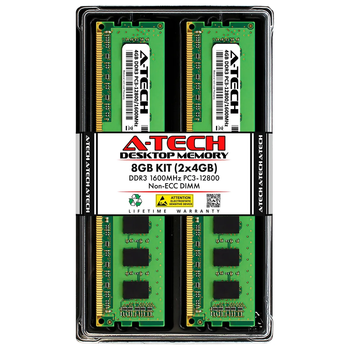 Two green DDR3 DIMM sticks, 240-pin, matte black chips