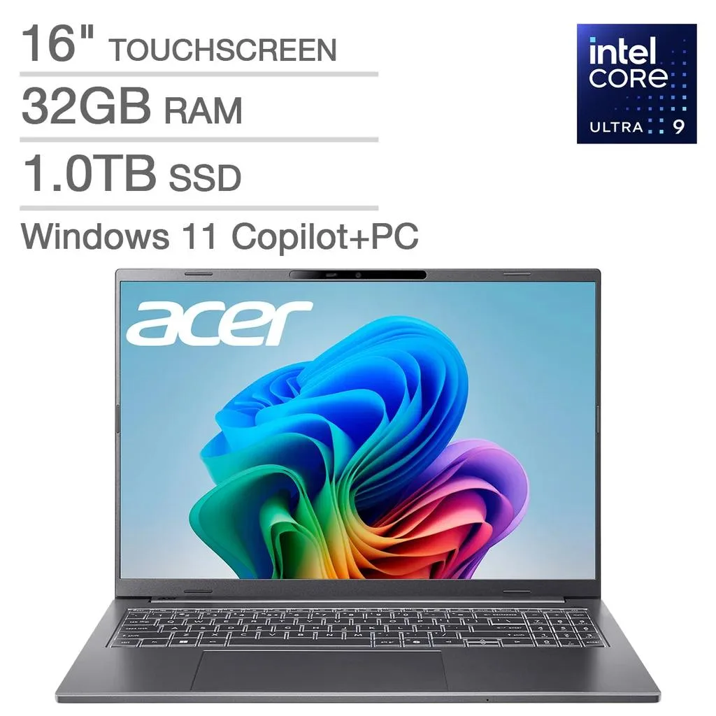 Steel Gray 16 inch touchscreen laptop, ultra thin matte finish