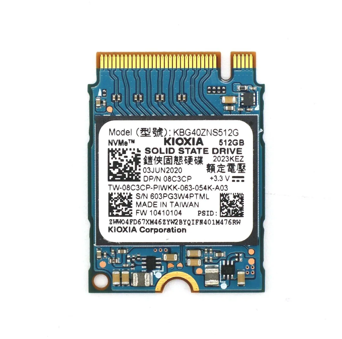 Small green circuit board with black chips, 2230 size, 512GB NVMe SSD