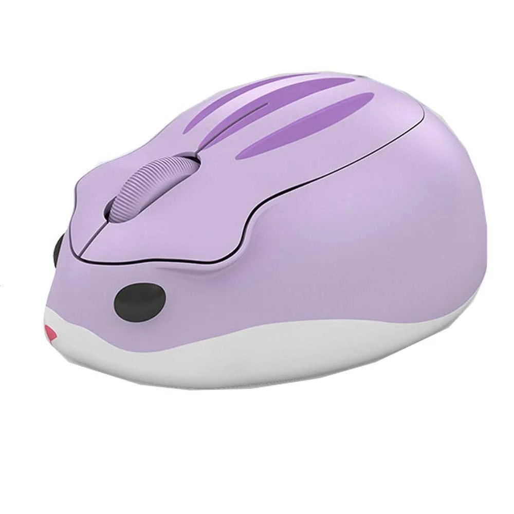 Purple hamster-shaped wireless mouse with tiny USB receiver