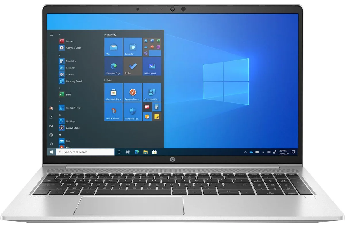 Silver aluminium 15.6 inch business laptop, non-touch FHD screen, backlit keyboard, fingerprint reader, webcam, slim 0.78 inch profile