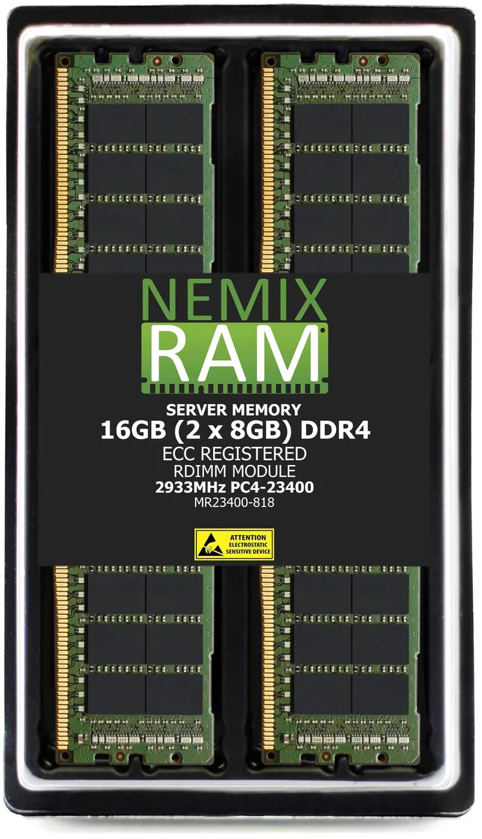 Two green DDR4 server memory sticks with gold contacts and black chips